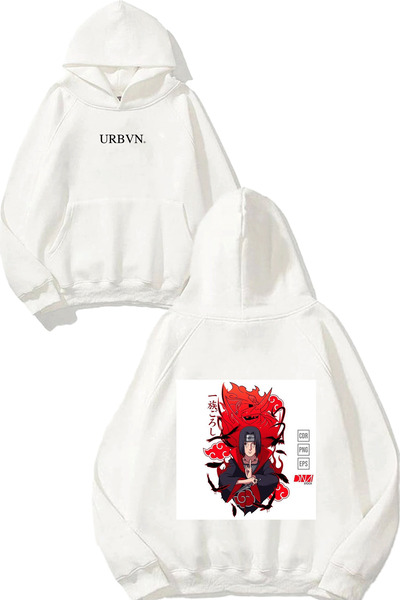urbvn سويت شيرت بتصميم أنيمي ساموراي مطبوع قصة فضفاضة أبيض بغطاء رأس