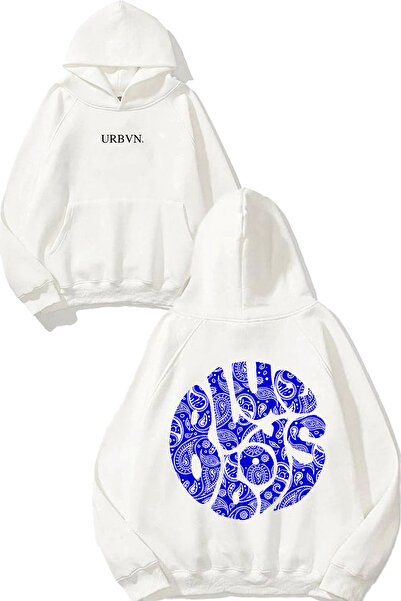 urbvn بلوزة بلو بويز ديزاين مطبوع قصة فضفاضة وايت بغطاء رأس