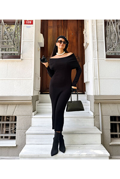 HAFT فستان تريكو مكشوف الكتفين قماش مجدّل – مجموعة بوتيك