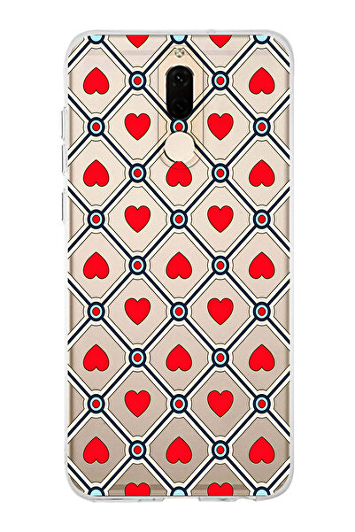 FLAMENKO حافظة هاتف شفافة متوافقة مع هاتف Huawei Mate 10 Lite بنمط قلب أحمر عتيق