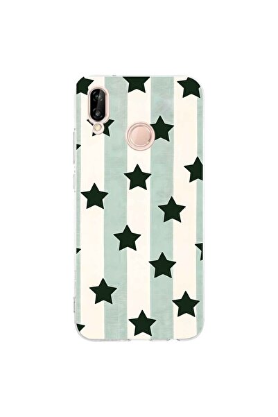 FLAMENKO حافظة هاتف شفافة بنمط نجمة مخططة متوافقة مع هاتف هواوي P20 لايت