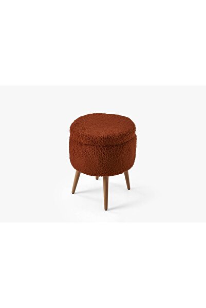 Framgan Teddy Ahşap Ayaklı Sandıklı Yuvarlak Puf – Makyaj Masası Pufu - Dekor...