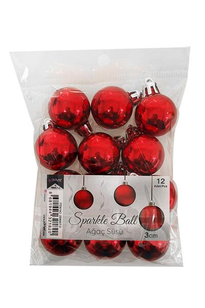 Patladı Gitti Christmas Tree Ornament Red Colored Ball Christmas Ornament 3 cm 12 Pieces