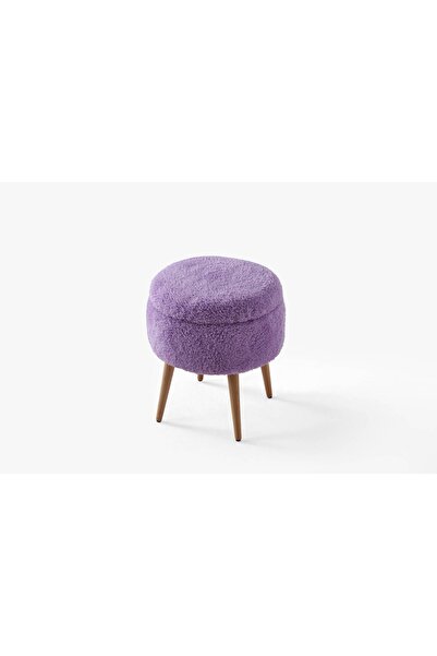 Framgan Teddy Ahşap Ayaklı Sandıklı Yuvarlak Puf – Makyaj Masası Pufu - Dekor...