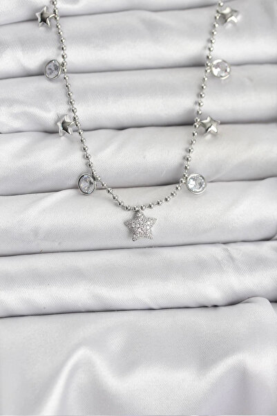 Clariss Brass Silver Color Star Model Women's Necklace