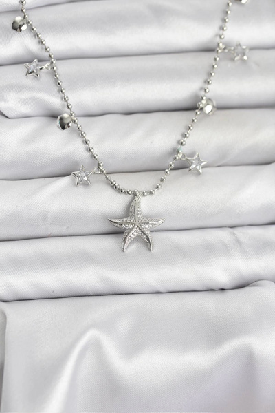Clariss Brass Silver Color Zircon Stone Starfish Model Women's Necklace