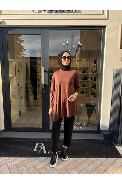 Almarwah Black 102227 Plus Size Modal Batwing Sleeve Tunic Brown