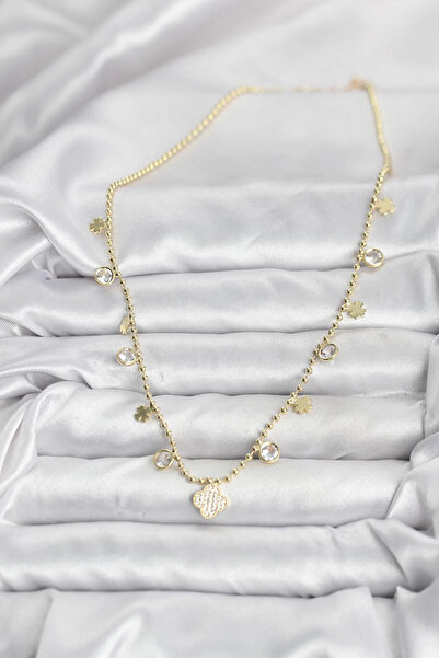 Clariss Brass Gold Color Clover Model Women's Necklace