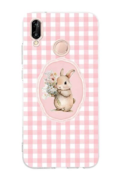 FLAMENKO حافظة هاتف شفافة متوافقة مع هاتف هواوي P20 لايت بنمط الأرنب الزهري