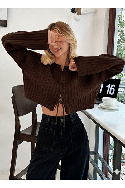 HAFT Lace-Up Ribbed Crop Knit Sweater – Boutique Collection