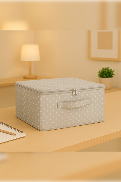 Spartek home textile 4l ü gri-desenli Destekli Hurç Büyük Boy–Fermuarlı Katlanabilir Saklama ve Düzenleme Kutusu45x35x23