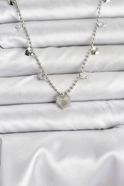 Clariss Brass Silver Color Heart Model Women's Necklace