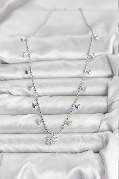 Clariss Brass Silver Color Zircon Stone Flower Model Women's Necklace