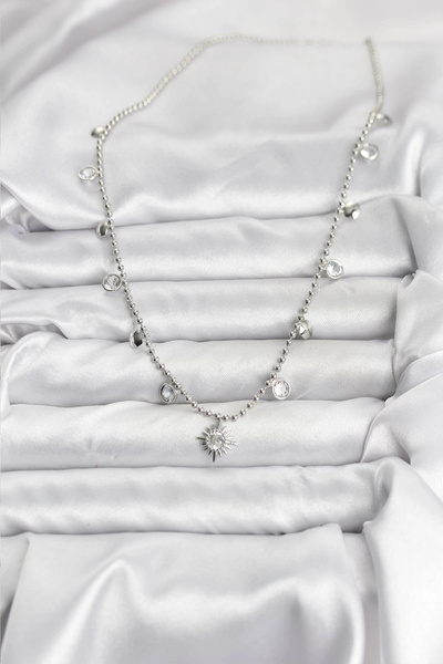 Clariss Zircon Stone Polar Star Model Brass Silver Color Women's Necklace