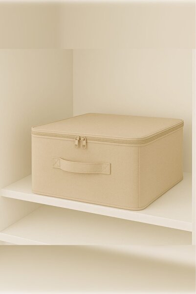 Spartek home textile 4 lü KREM Destekli Hurç Büyük Boy – Fermuarlı Katlanabilir Saklama ve Düzenleme Kutusu 42x35x23cm