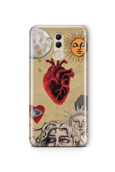 FLAMENKO حافظة هاتف شفافة بنمط الشمس والقلب متوافقة مع هاتف هواوي ميت 20 لايت