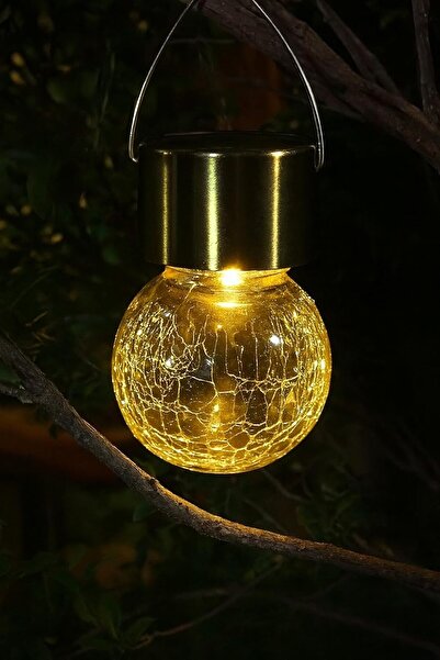 E&D Collection Solar Bahçe Lambası, Kırık Cam Desenli Kristal Top, Sarı Işık,...