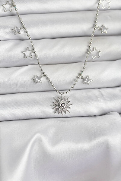 Clariss Brass Silver Color Sun Model Women's Necklace