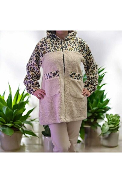 Fua Shop Γυναικείο μακρύ παλτό με λεοπάρ λεπτομέρειες από αρνίσιο φλις