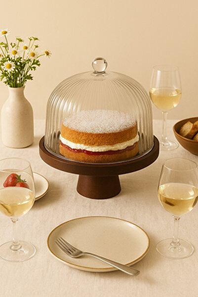 Mirilliahome Acacia Base Glass Cake Dish – Presentation Dish with Lid (Variants)