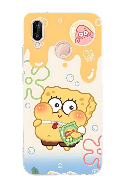 FLAMENKO حافظة هاتف شفافة بنمط سبونج بوب متوافقة مع هاتف هواوي P20 لايت