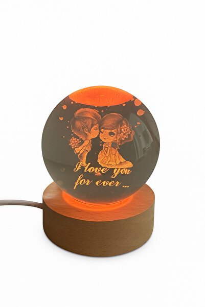 ALYTECH Sevgili Figürlü Hediyelik LED Işıklı Kristal Küre Lamba USB Masa Lambası