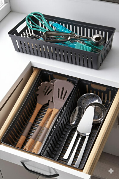 NY HOME 3 Pieces Drawer Knife Holder & Spoon Holder Organizer Anthracite