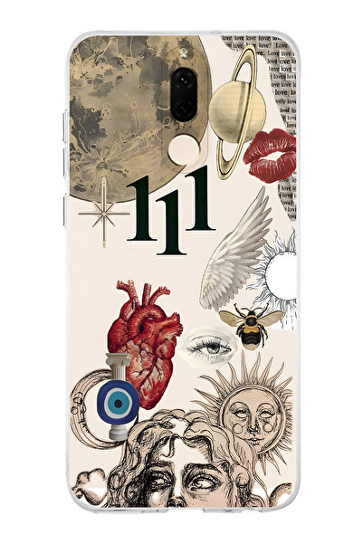 FLAMENKO Huawei Mate 10 Lite Compatible Astro Symbolic Collage and 111 Energy Pattern Transparent Phone Case
