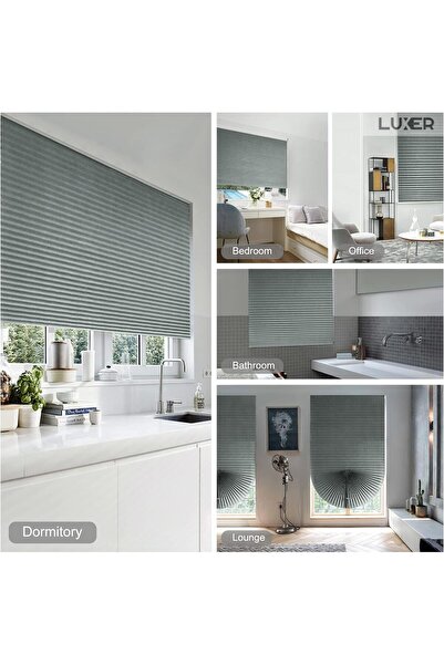 LUXER Set of 4 Self-Adhesive Pleated Blinds, Adjustable, Installation Without Drilling, Gray, Dimensions 60x150 cm