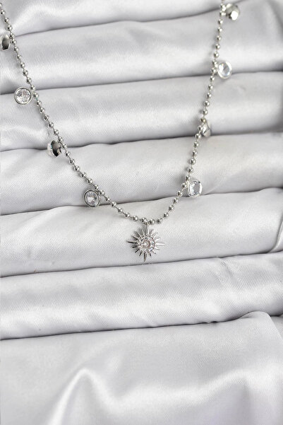 Clariss Zircon Stone Polar Star Model Brass Silver Color Women's Necklace