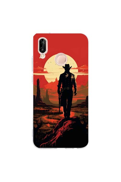 FLAMENKO حافظة هاتف شفافة متوافقة مع هاتف هواوي P20 لايت بنمط غروب الشمس