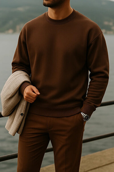 COMBİNE MİCHAİL Мъжки дебел велосипеден пуловер с широка яка в цвят кафе