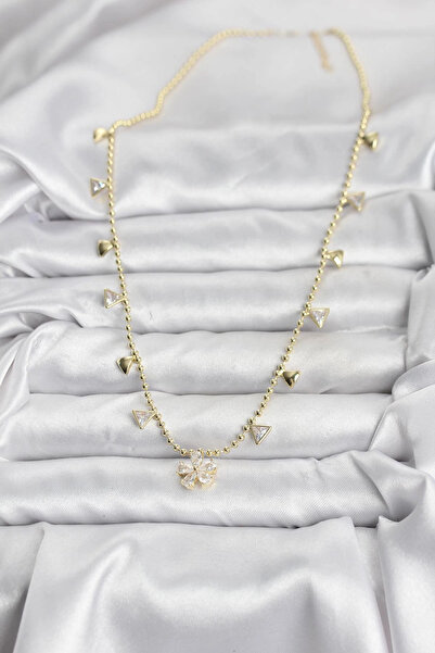 Clariss Brass Gold Color Zircon Stone Flower Model Women's Necklace