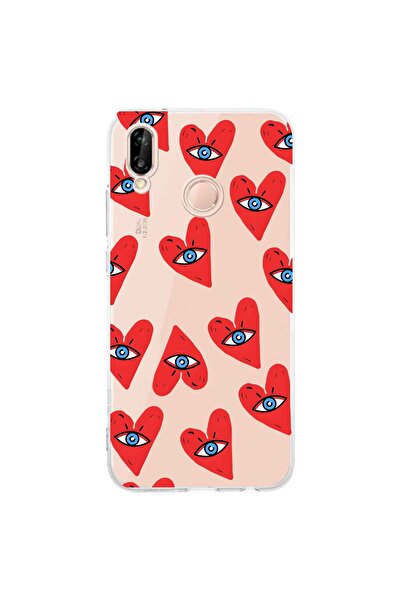 FLAMENKO حافظة هاتف شفافة بنمط قلب متوافقة مع هاتف هواوي P20 لايت