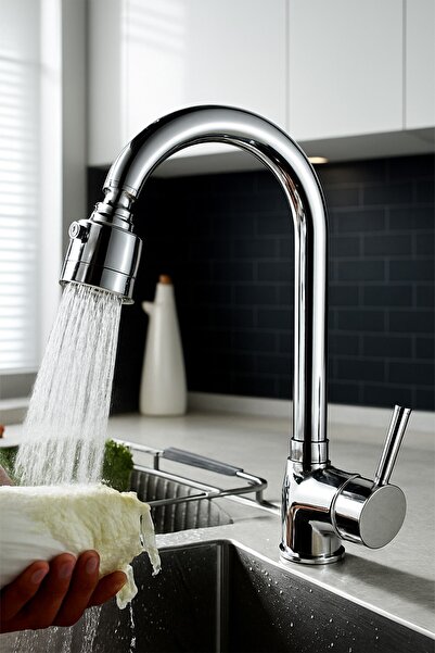 Viosa 3 Fonksiyonlu Oynar Başlıklı Krom Çubuk Kol Mutfak Evye Bataryası