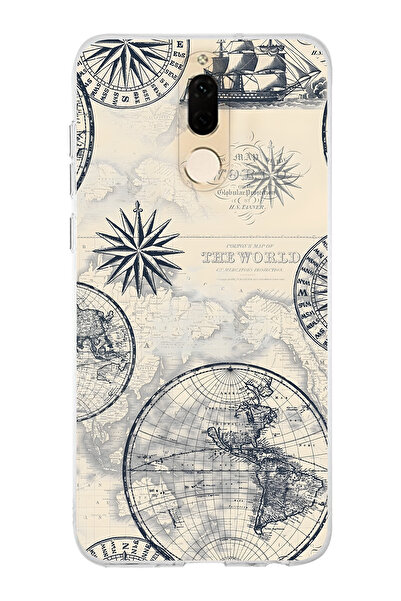 FLAMENKO حافظة هاتف شفافة بنمط خريطة العالم والبوصلة متوافقة مع هاتف هواوي مي...