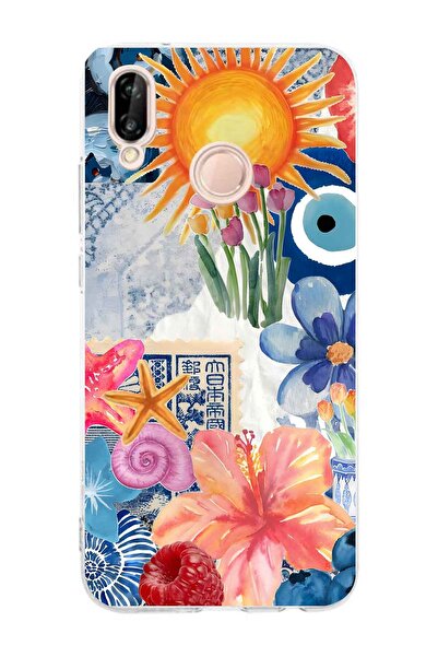 FLAMENKO حافظة هاتف شفافة متوافقة مع هاتف هواوي P20 لايت بنمط زهور الشمس وحبة...