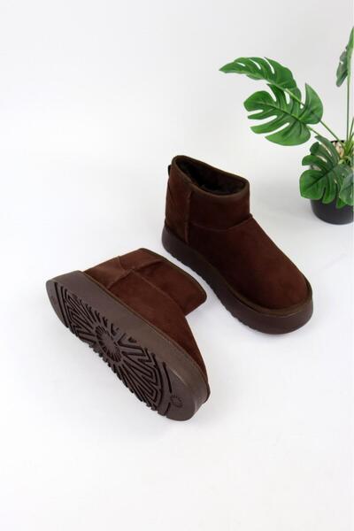 moda gim Women's Tan Mini Suede Sheepskin High Thick Sole Winter Boots