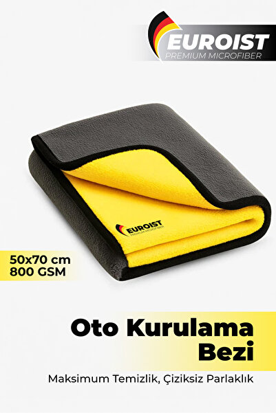 euroist 800 GSM Mikrofiber Araba Kurulama Bezi, Oto Kurulama Havlusu, Çift Ka...