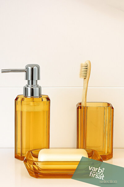 Varbifırsat 3-Piece Bathroom Set – Liquid Soap Dispenser, Toothbrush Holder and Soap Dish