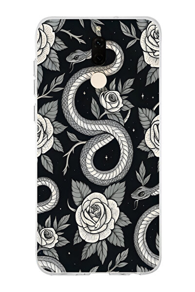 FLAMENKO حافظة هاتف شفافة متوافقة مع هاتف هواوي ميت 10 لايت بنمط الوردة السود...