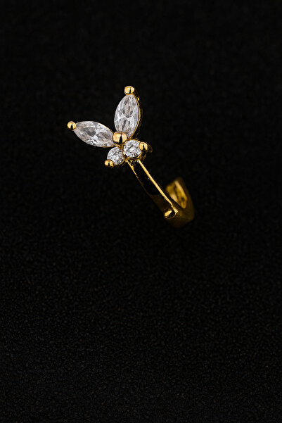 ömay takı Kelebek Zirkon Kilitli 316L Cerrahi Çelik Halka Piercing