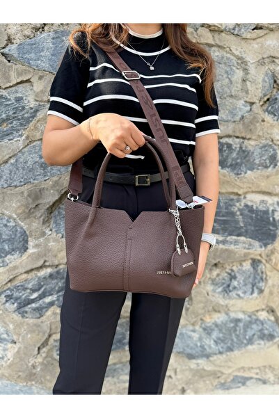 Just Polo Women's Soft Leather 3-Compartment Adjustable Strap Stylish Hand and Shoulder Bag Shopper