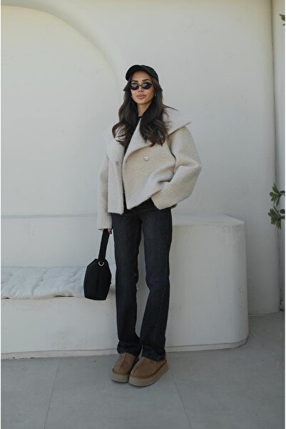 Havoş Κοντό παλτό με μπεζ φαρδύ γιακά σάλι