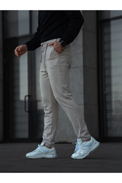 civetta Men's Diagonel Micro Textured Pocket Trousers - Beige