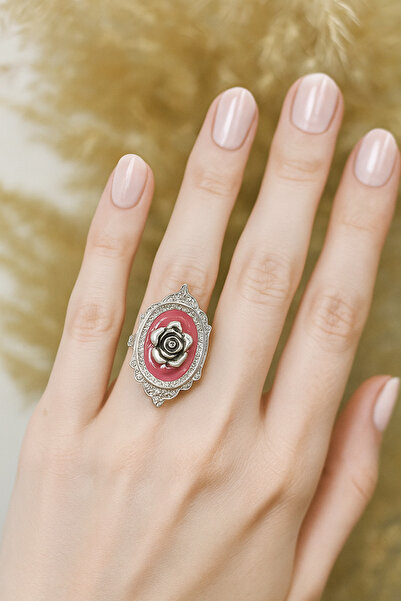Herşey Nota خاتم الورد الوردي العتيق - تصميم رومانسي وأنيق على الطراز القديم،...