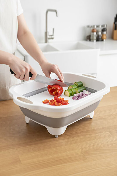 EVONİTA وعاء غسيل الخضروات مع لوح تقطيع قابل للطي - حوض مطبخ بلاستيكي متعدد ا...