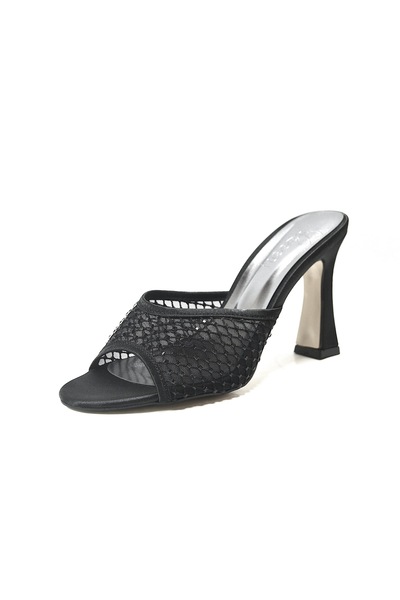 Beety 126.345 Black Tulle Heeled Evening Dress Women's Slippers