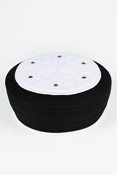 Sarıkhane تاليبي ساريغ - قماش أسود - غطاء رأس أبيض - لفافة مسطحة - عين الطائر...