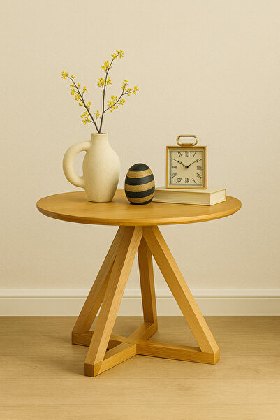 Onouqo Palermo Basic Yuvarlak Modern Rustik Retro Dekoratif Ahşap Yan Mantar ...